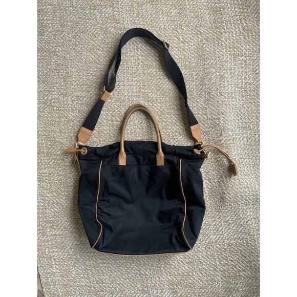 Tory Burch Perforated Logo Black Nylon Drawstring Top handle Large Crossbody - Picture 2 of 7